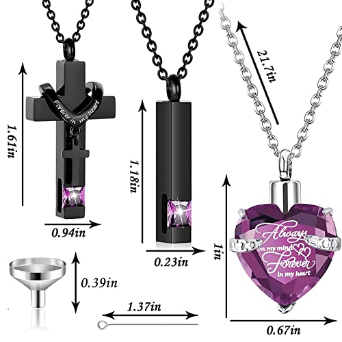 weikui 3 Pieces Heart Cross Cubic Urn Necklace for Ashes for Men Women Cremation Jewelry Crystal Memorial Locket Ashes Pendant Family Keepsake Sharing Jewelry Set - color: 3 Black Pendants - Purple