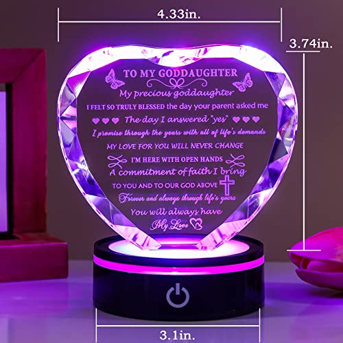 YWHL Goddaughter Gifts from Godmother Unique Heart Crystal Birthday Gifts for Goddaughter with LED Base Best to My Goddaughter Gift for Valentine's Day Mothers Day Christmas from Godparents - color: Goddaughter Gifts+led