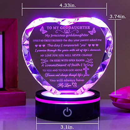 YWHL Goddaughter Gifts from Godmother Unique Heart Crystal Birthday Gifts for Goddaughter with LED Base Best to My Goddaughter Gift for Valentine's Day Mothers Day Christmas from Godparents - color: Goddaughter Gifts+led