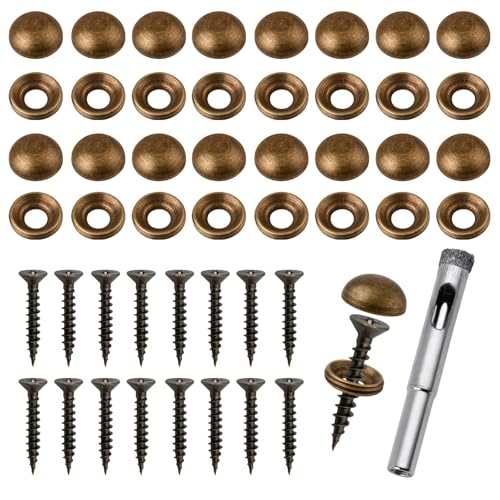 16 Pcs Brass Decorative Screws with Caps, 15 mm Self-Tapping Screws with Decorative Cover, Decorative Caps Cover Nails for Furniture Mirror Sign Advertising Glass Fixing (Bronze) - color: Bronze
