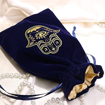 ARTSY CRAFTS 6x9" Hamsa Hand Velvet Jewelry Pouch Gift Bags, Fatima Hand Evil Eye Velvet Drawstring Oracle Tarot Card Rune bags Dice Bag (Royal Blue) - color: Royal Blue