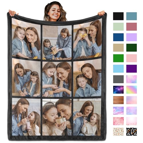 Custom Blanket with Picture Text, Personalized 9 Photo Blanket, HD Printing Customized Flannel Throw Blanket Gifts for Mom Dad Couple Girlfriend Boyfriend Wife Husband Christmas - color: 9-photo