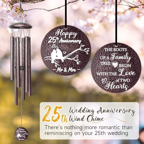 Anniversary Wind Chimes Gifts for Men Women, Happy Anniversary Decorations, 25" Wind Chimes Romantic Gift for Couple, Parents, Wife, Husband, Friends (25th - size: 25th Anniversary Gift