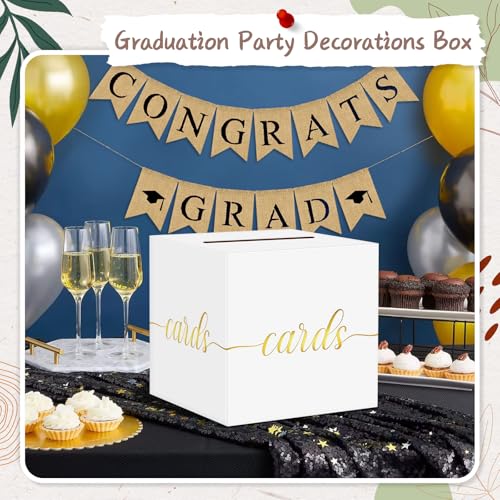 QIKSION Elegant Wedding Card Box, Gold Foil Gift Card Box for Party, White - color: White and Gold Foil