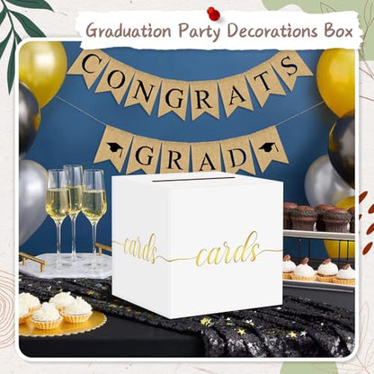 QIKSION Elegant Wedding Card Box, Gold Foil Gift Card Box for Party, White - color: White and Gold Foil