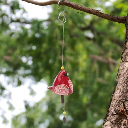 Bird Song Bell Wind Chime, Ceramic Cardinal Fashion Hanging Windchimes for Rustic Music Garden Backyard Church Decoration Porch Outside Outdoor Festival Memorial Gift Witness Friendship (Red)