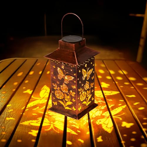 Homemory Gifts for Women, Butterfly Solar Lanterns Outdoor Waterproof | Solar Decoration with Led Glow and Waterproof Metal Design, Ideal for Garden, Yard, Patio, Porch, Birthday Gifts - style: Butterfly Square