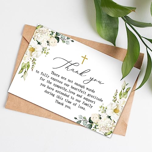 AnyDesign 48 Pack Funeral Thank You Cards Sympathy Thank You Cards with Stickers Envelopes Flower Cross Bereavement Card with Message for Memorial Service Loved Ones Celebration of Life