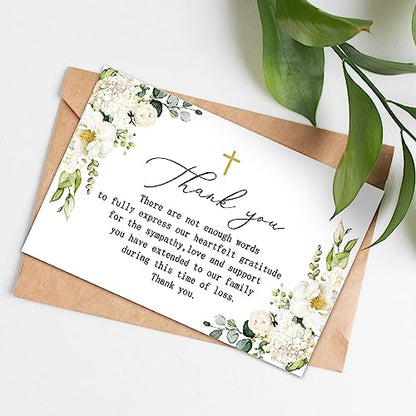AnyDesign 48 Pack Funeral Thank You Cards Sympathy Thank You Cards with Stickers Envelopes Flower Cross Bereavement Card with Message for Memorial Service Loved Ones Celebration of Life