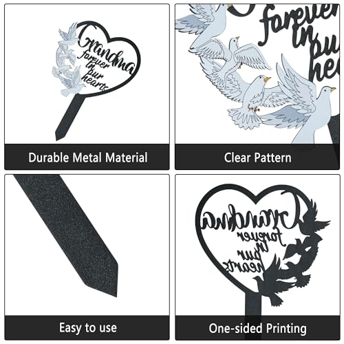 BUoonyer Stake Graves Cemetery Decorations - Grandma Metal Memorial Grave Markers, Grandmother Heart Graveyard Sympathy Plaque, Dove Remembrance Graveside Burial Decor Sign for Outside Yard Garden - style: Grandma