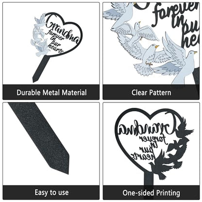 BUoonyer Stake Graves Cemetery Decorations - Grandma Metal Memorial Grave Markers, Grandmother Heart Graveyard Sympathy Plaque, Dove Remembrance Graveside Burial Decor Sign for Outside Yard Garden - style: Grandma