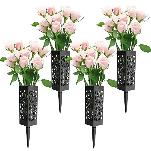 Wehhbtye 4 Pack 12 inch Memorial Cemetery Floral Holder Decoration-Plastic Floral Vase Cones with Long Spike Stake and Drainage Holes for Gravestone Grave Yard Ground Outdoor Flower Marker - color: 4pcs