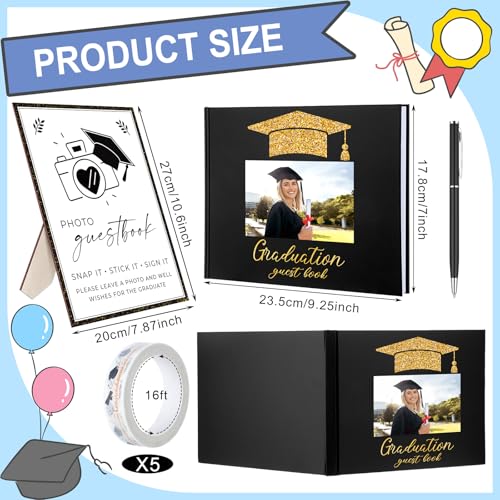 Engrowtic 2026 Graduation Guest Book with Photo Sign Decorations Guest Book Sign 100 Pages Class of 2026 Scrapbook Album DIY Tape Signature Pen for Grad Party(Photo Insertable)