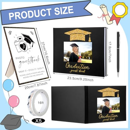 Engrowtic 2026 Graduation Guest Book with Photo Sign Decorations Guest Book Sign 100 Pages Class of 2026 Scrapbook Album DIY Tape Signature Pen for Grad Party(Photo Insertable)