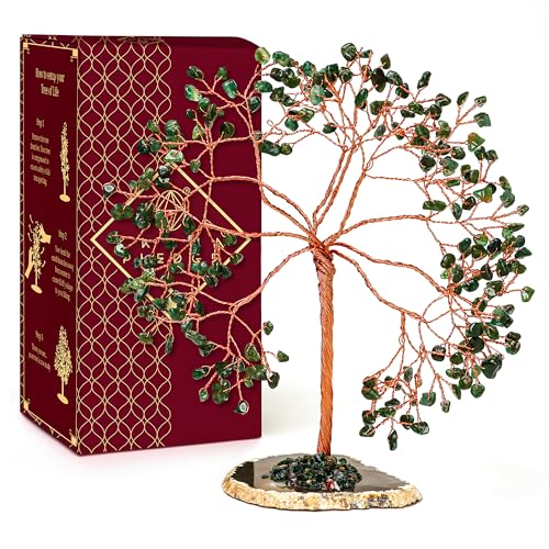 KARMAPLEDGE Crystal Tree of Life for Home, Office, Room, Wall Decor to Bring Money & Good Luck, Handmade Green Aventurine Healing Chakra Tree Birthday Gifts for Women, Men, Mom & Dad - color: 4- Green Aventurine Tree 100 Beads