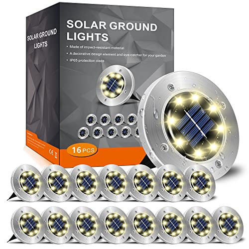 INCX 16 Pack 4.6 Inch Solar Ground Lights Outdoor, Waterproof, Warm White - color: Warm, size: 16 Pack