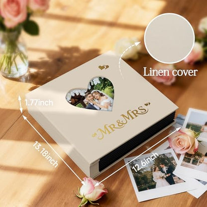 Wedding Photo Album 4x6 400 Pockets, Beige Linen Memory Book Gift - color: Love Beige