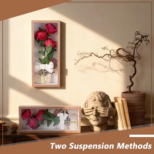 2Pcs Shadow Box Display Case, 14.4x6.1x2.56Inch Rectangle MDF Shadow Box Frame with Nail Hangers and Hook for Mother's Day Awards Memorabilia Flower Pictures Keepsakes Medals(Peru) - color: Peru