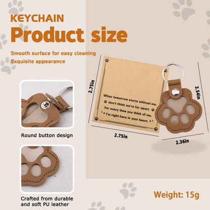 Leather Paw Print Keychain for Dog Cat Pet Hair Keepsake Keychain Sympathy Memorial Gift for Loss of Cat Dog Puppy - color: Brown