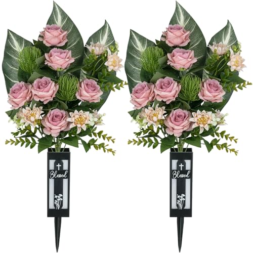 Cemetery Flowers for Grave Decorations: Dusty Pink Roses, 2 Pcs - color: Dusty Pink