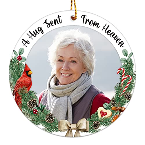 JUESMOS Picture Frame Red Cardinal Christmas Ornaments 2025 Christmas in Heaven Ornaments, in Memory of Loved One Memorial Photo Frame Ornament for Xmas Tree Ornament Memorial Gifts