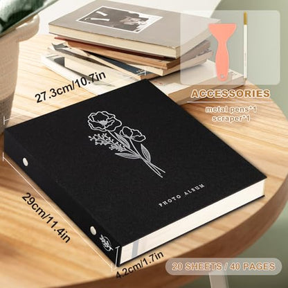 Lanpn Self Adhesive Photo Album Scrapbook 40 Pages, Linen Photos Albums DIY Sticky Magnetic Pages holds 4X6 7x5 A5 Picture for Family Wedding Birthday (Small-20 Sheets/40 Pages, Black) - color: Black, size: Sticky Page (Small,40 Pages)