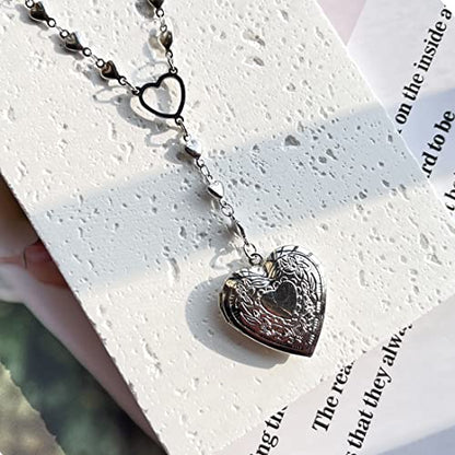 Personalized Heart Locket Necklace for Women Stainless Steel- Heart Necklace - color: silver