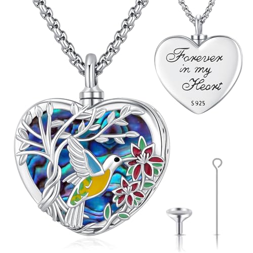 Eusense Cremation Jewelry for Ashes Urn Necklace to Put Ashes In 925 Sterling Silver Memorial Pendant Heart Urn Necklaces for Ashes Necklace for Women Men - style: I-Heart Urn Necklace-Abalone Shell