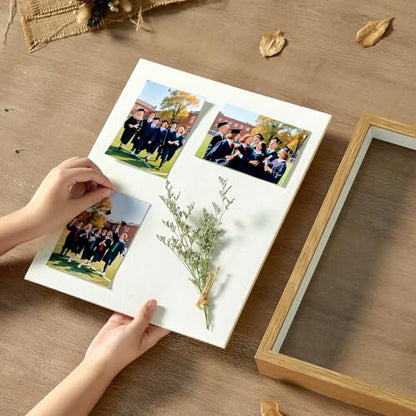 11x14 Shadow Box Frame with Shatterproof Clear Glass & Push Pins - color: Wood Color+foam Back+foam Packaging, size: 11x14