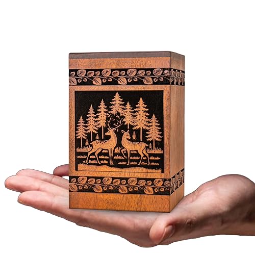 Wooden Deer Urns for Human Ashes Adult Male – Cremation Urns, Funeral Urn, Decorative Urn, Burial Urns, Wooden Urn for Human Ashes Female, Teakwood, Deer, Keepsake - color: Teakwood, size: Small