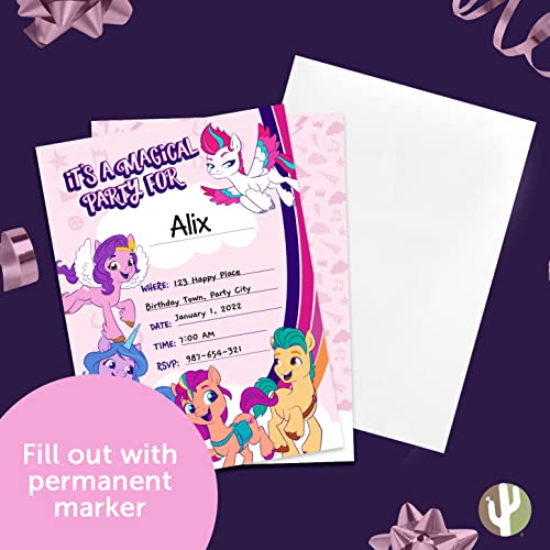 Desert Cactus My Little Pony Birthday Party Invitation Cards 10 count (C) | 10 Pack Birthday Party Invitation Cards, with Envelopes for Kids, Boys and Girls Party Events and Gathering
