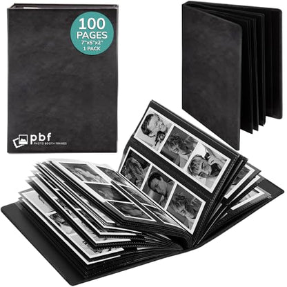 pbf Photo Booth Album | 2x6 Photo Album w/Picture Sleeves | 2x6 Strips Memory Book | Photo Strip Album | Wedding Photo Album for Photo Booth Pictures | 100 Pages, Holds 200 Photos (Black, 1-Pack) - color: Black