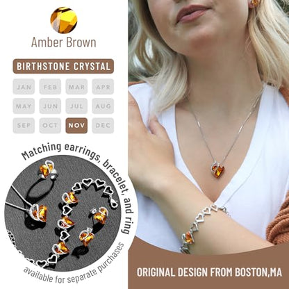 Leafael Gift Necklaces for Women, Infinity Love Birthstone Heart Crystal Pendant, Birthday Anniversary Jewelry for Wife, Mom, and Her, Silver Plated, 18" + 2" Adjustable Chain - color: 11a-November-Amber Brown
