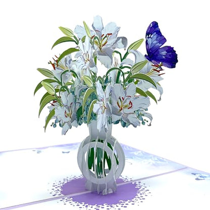 Paper With Deepest Sympathy Card, Lily Pop Up Card, Loss of Loved One, Pet, Mom, Dad, Child, Thinking Of You, Condolence, Bereavement, Grief, Greeting Card with Envelope (Lily) - color: Lily Sympathy