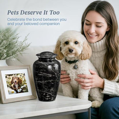Cremation Urns for Human Ashes Adult Female & Male - Large (10.5H x 6.25W) | Handcrafted Urn for Human Adult Man & Woman - Decorative Funeral Urns - Memorial Urn with Black Marble Finish - size: Large, style: Black Marble Finish