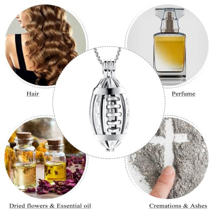 Oinsi American Football Cremation Locket Necklace For Ashes Of Loved Ones Stainless Steel Memorial Urn Jewelry Women Men Keepsake Fashion Necklace - color: All Silver