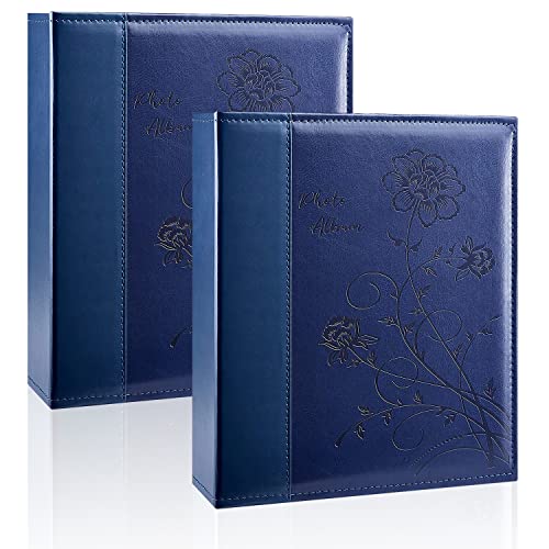 Photo Album 8x10 2 Packs Clear Pages Pockets Leathe Cover Slip Slide in Photo Album Each Holds 50 Vertical 8x10 Photos Picture Book for Wedding Family (Blue) - color: Blue, size: 50 Pockets/2PK