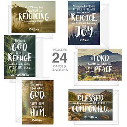 Canopy Street Beautiful Scenery Sympathy Cards / 24 Comforting Bible Verse Cards With Envelopes / 6 Serene Religious Condolence Card Designs / 4 5/8" x 6 1/4" Christian Nature Note Card Pack - color: Religious Scenery