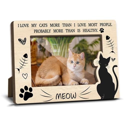 Cat Memorial Photo Frames Dog Cat Loss Remembrance Gift Sympathy Keepsake for Pet Lovers Condolence Present for Pet Owner I Love My Cats More Than I Love Most People Picture Frames 4x6 Photo - YY022 - color: brown cat09
