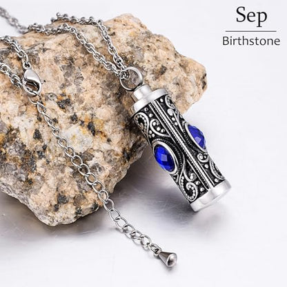 XIUDA Crystal Cremation Urn Necklace for Ashes Keepsake Stainless Steel Memorial Pendant with Flower - color: Blue