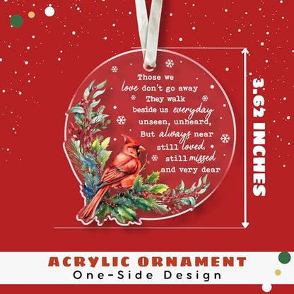 HUNIGIFT Cardinal Christmas Ornaments - Memorial Gifts, Bereavement Gifts - Cardinal Memorial Ornaments for Loss of Loved One - Sympathy Christmas Ornament - Acrylic Ornament