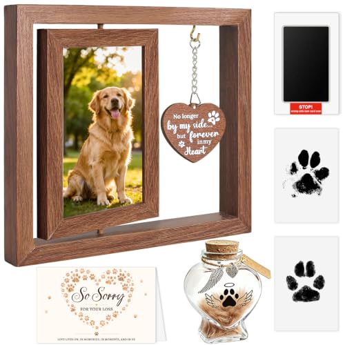 Dog Memorial Gifts for Loss of Dog with 4x6 Rotating Photo Frame Fur Keepsake Jar Paw Print Kit Pet Memorial Gifts for Dogs Pet Bereavement Remembrance Sympathy Gift Keepsake Passing Away Memorial