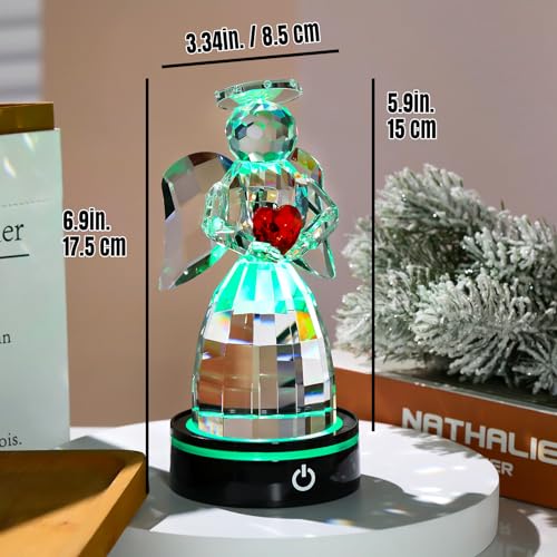 Ornalrist Crystal Healing Angel Figurines with Multicolor LED Light | Healing, Express Sympathy, Comfort and Remembrance, 5.9', Gift Boxed - color: Heart
