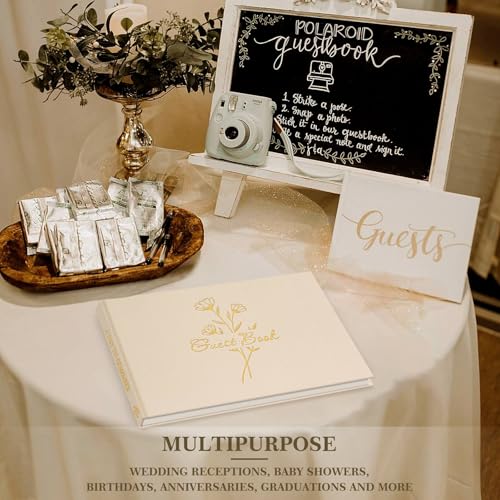 Lanpn Wedding Guest Book with 108 Blank Pages - Elegant Linen Hardcover Guestbook Wedding Reception for Sign in and Photos - Guest Book for Wedding Bridal Shower Baby Shower Party (Blue) - color: Blue