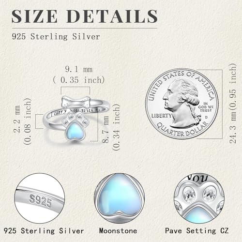 Sterling Silver Dog Urn Ring for Ashes Women Cremation Keepsake Dog Ashes - color: Moonstone