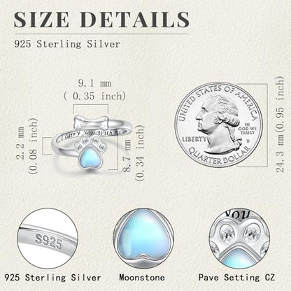 Sterling Silver Dog Urn Ring for Ashes Women Cremation Keepsake Dog Ashes - color: Moonstone