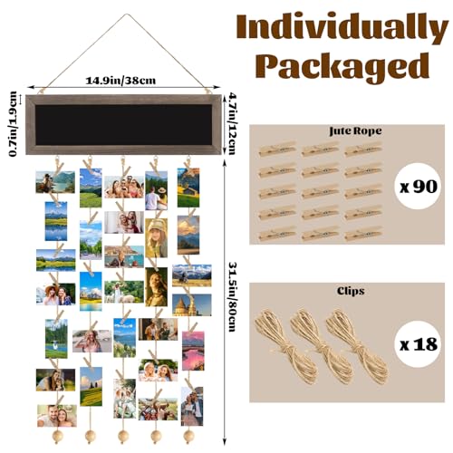 CYEAH 3 Pack Picture Frames Collage Display Board with Clips, Collage Photo Hanging Display Picture Board Wood Rustic Frames for Wall Decor, DIY Photo Frames Photos Cards Organizer for Family Friends
