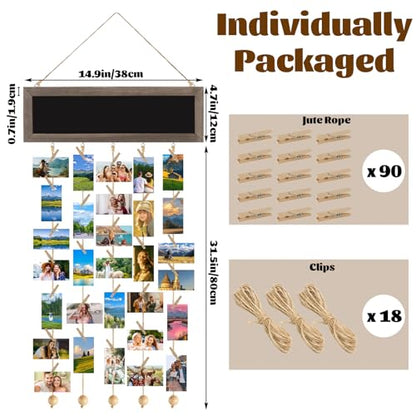 CYEAH 3 Pack Picture Frames Collage Display Board with Clips, Collage Photo Hanging Display Picture Board Wood Rustic Frames for Wall Decor, DIY Photo Frames Photos Cards Organizer for Family Friends