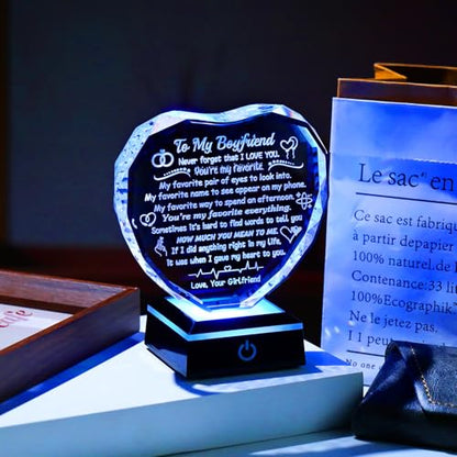 Arikyrist Gifts for Boyfriend from Girlfriend Crystal Heart Keepsake | Anniversary Birthday Gifts for Him Bf, LED Light Base, to My Boyfriend Plaque, on Christmas Fathers Day Valentine's Day - color: Boyfriend