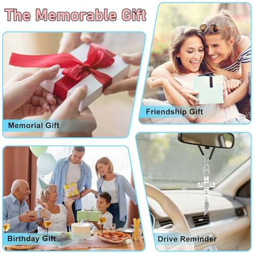 Memorial Car Charm Cross Rear View Mirror Hanging Accessories Sympathy Gift for Loss of Sister Brother Dad Mom Daughter Son Grief Bereavement Remembrance Keepsake Car Interior Decor